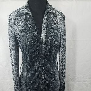 Snakeskin print Button front long sleeve Dress SzM